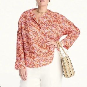 J.Crew Long-sleeve ramie tunic top in painted block print size small